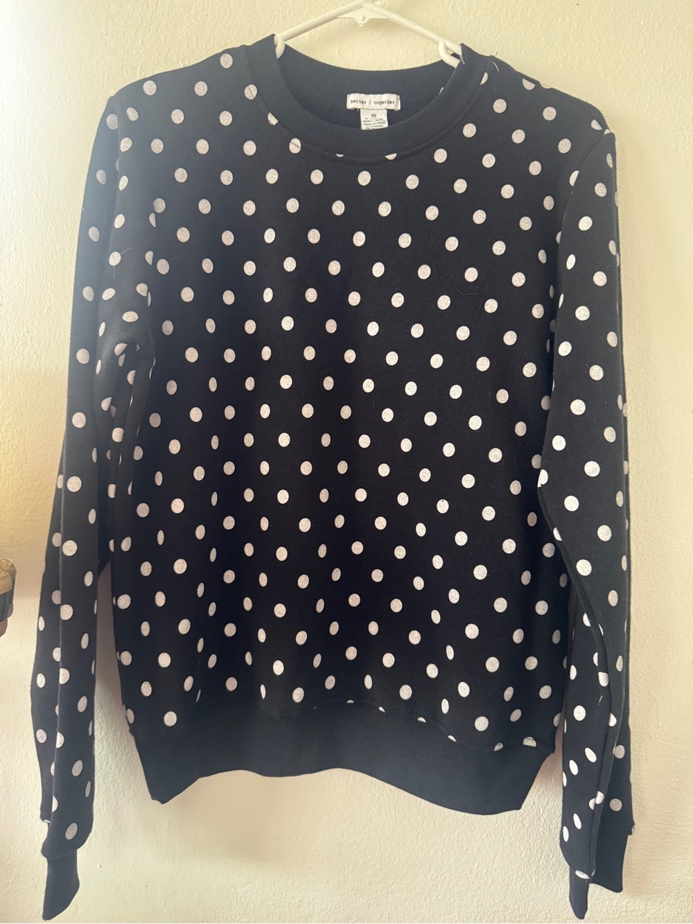 Aritzia Black Crewneck Sweater with White Polka Dots